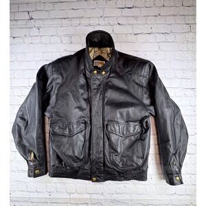 Haluksan USA Bomber Jacket Mens L Black Vintage Leather Map Lining